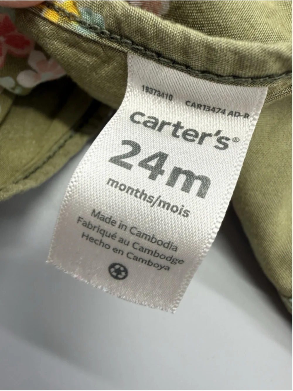 Carter's 24 Months Green Floral Button-Up Long Sleeve Blouse Cotton Baby Unisex